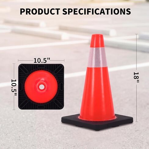 6-Pack 18" Traffic Cones with Reflective Collars & Weighted Base, Parking Safety Cones for Road Parking Lot, Construction, Orange, Road and Sports Training, Orange in Kuwait