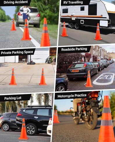 Collapsible Traffic Safety Cones with Reflective Strips, 28 Inch Orange Construction Cones with Carrying Case, 4 Pack in Kuwait