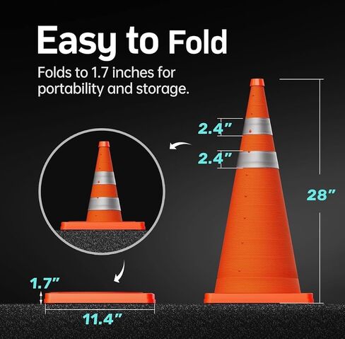 Collapsible Traffic Safety Cones with Reflective Strips, 28 Inch Orange Construction Cones with Carrying Case, 4 Pack in Kuwait