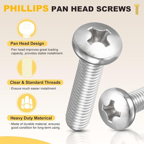 METALLIXITY Phillips Pan Head Machine Bolts (#10-24x3-1/2) 10Pcs, 304 Stainless Steel Pan Head Mounting Screws - for Household Equipment Machinery DIY Fasten, Silver Color in Kuwait