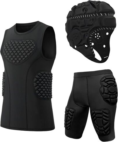 Padded Shirt Compression Shorts & Soft Shell Rugby Helmet with Chest, Rib, Shoulder, Head ,Back Protector in Kuwait