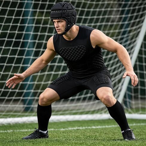 Padded Shirt Compression Shorts & Soft Shell Rugby Helmet with Chest, Rib, Shoulder, Head ,Back Protector in Kuwait