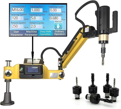 600W Electric Tapping Machine, M3-M16 High Torque Threading Tool, 360° Rotatable Tapping Arm with 8PCS Collets, for Metalworking, DIY, CNC,Industrial Tapping in Kuwait
