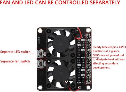 لوحة توسيع Gugxiom GPIO مناسبة لـ RasPi 4B 3B + 3B 3A +، وحدة قبعة مروحة مراوح التبريد المزدوجة مع ضوء LED لـ RasPi 4B 3B + 3B 3A + الملحقات in Kuwait