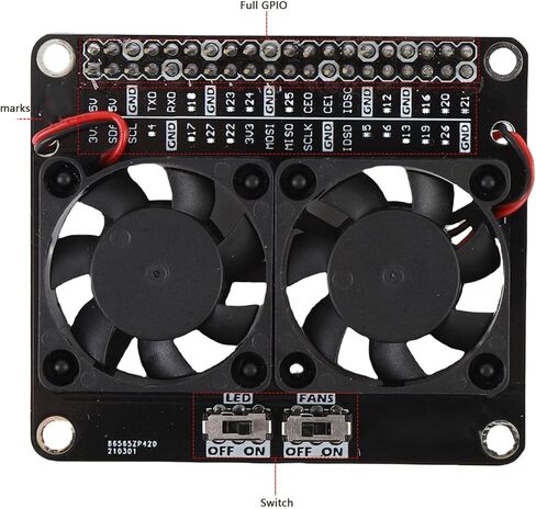 لوحة توسيع Gugxiom GPIO مناسبة لـ RasPi 4B 3B + 3B 3A +، وحدة قبعة مروحة مراوح التبريد المزدوجة مع ضوء LED لـ RasPi 4B 3B + 3B 3A + الملحقات in Kuwait