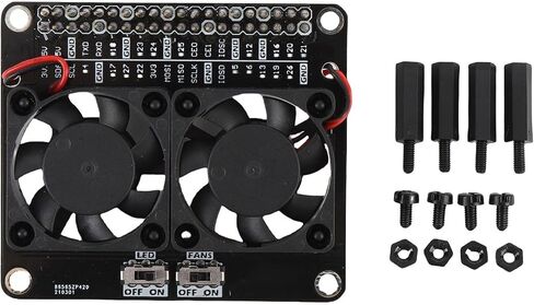 لوحة توسيع Gugxiom GPIO مناسبة لـ RasPi 4B 3B + 3B 3A +، وحدة قبعة مروحة مراوح التبريد المزدوجة مع ضوء LED لـ RasPi 4B 3B + 3B 3A + الملحقات in Kuwait