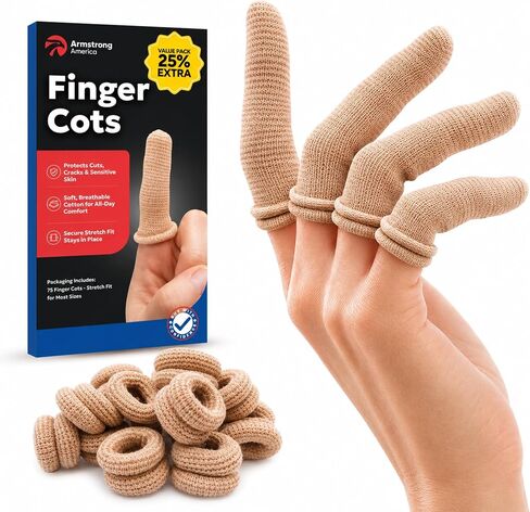75 Pack Cotton Finger Cots, Finger Protectors for Cuts, Breathable Finger Covers for Wound Care, Thumb Cots, Stretchy Finger Sleeves for Gardening, Work, Fitness, One Size (Beige, Fits Most) in Saudi Arabia