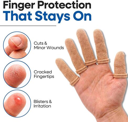 75 Pack Cotton Finger Cots, Finger Protectors for Cuts, Breathable Finger Covers for Wound Care, Thumb Cots, Stretchy Finger Sleeves for Gardening, Work, Fitness, One Size (Beige, Fits Most) in Saudi Arabia