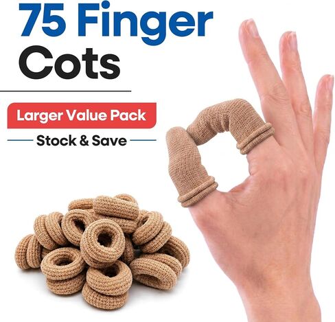 75 Pack Cotton Finger Cots, Finger Protectors for Cuts, Breathable Finger Covers for Wound Care, Thumb Cots, Stretchy Finger Sleeves for Gardening, Work, Fitness, One Size (Beige, Fits Most) in Saudi Arabia