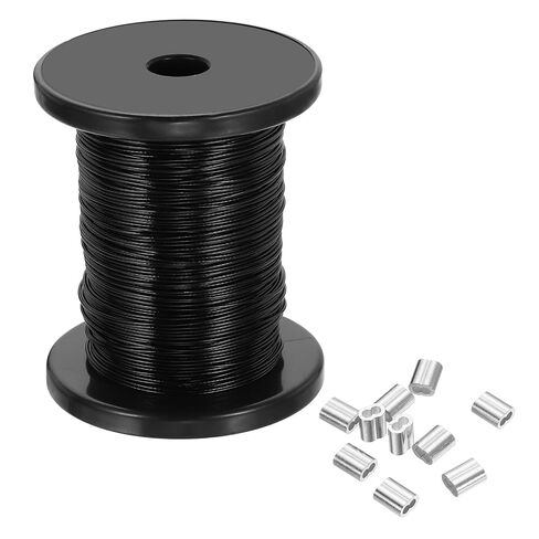 PATIKIL 1/32" Wire Rope, 328 ft 304 Stainless Steel Bright Aircraft Cable Wire Rope Vinyl Coated with 100pcs Crimping Sleeves for Hanging Lights Clotheslines Trellis, Silver in Kuwait