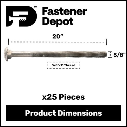 5/8 "-11 × 20 (25 حزمة) مسمار النقل المجلفن بالغمس الساخن درجة 307A للاستخدام الخارجي بواسطة Fastener Depot in Kuwait