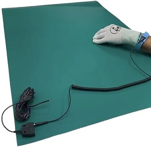 Anti Static Mat - ESD Table Mat - Soldering, Electronic (Cellphone, Computer) Repair, PC Building - with Wrist Strap, and Grounding Kit - Green (2' x 4' (24" x 48")) in Kuwait
