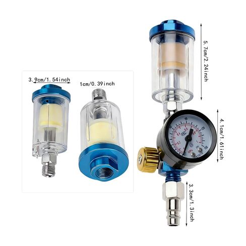 Compressed Air Filter Regulator With Pressure Gauge, Air Pressure Filter Oil-Water Separator For Spray Gun, 1/4 Inch NPT Pneumatic Air Pressure Regulator With Copper Core Filter, Tail Grid Moisture Tr in Kuwait