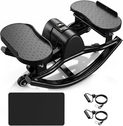 Rock Stepper, Stair Stepper for Home with Resistance Bands & Non-Slip Mat, Side to Side Rocking Stepper, Low Impact Step Machine for Full Body Workout in Kuwait