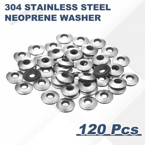 uxcell 120Pcs EPDM Bonded Sealing Rubber Washers, 5/32" x 15/32" 304 Stainless Steel Neoprene Rubber Washers Gasket for Screws, Bolts, Metal Panels, Machinery in Kuwait