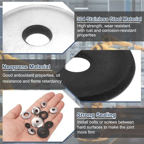 uxcell 120Pcs EPDM Bonded Sealing Rubber Washers, 5/32" x 15/32" 304 Stainless Steel Neoprene Rubber Washers Gasket for Screws, Bolts, Metal Panels, Machinery in Kuwait