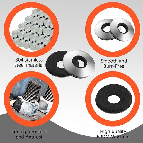 (100Pcs) #10 * 3/4"=4.8mm*19mm 304 Stainless Steel EPDM Bonded Sealing Washers Neoprene Rubber Washer, Gasket Assortment Kit for Screws in Kuwait
