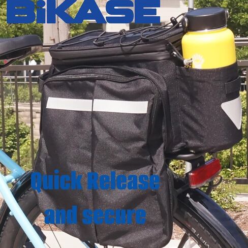 حقيبة رف كبيرة قابلة للتوسيع من BiKase Big Poppa Etra مع سلال، مثالية للدراجات الإلكترونية والدراجات - صندوق دراجة خلفي مقاوم للماء مع حجرة ثلج، وجيوب للهاتف والزجاجات، عاكسة للسلامة in Kuwait