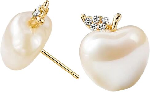Apple Stud Earrings for Women Gold Apple Teacher Earrings Back to School Teacher Earrings Pearl White Stud Earrings Trendy Elegant Jewelry Accessories in Saudi Arabia