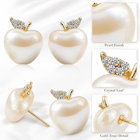 Apple Stud Earrings for Women Gold Apple Teacher Earrings Back to School Teacher Earrings Pearl White Stud Earrings Trendy Elegant Jewelry Accessories in Saudi Arabia