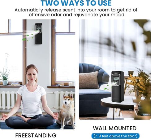 SVAVO Automatic LCD Fragrance Dispenser - Wall Mount/Free Standing ABS Auto Air Freshener Dispenser Programmable Aerosol Spray Perfume Dispenser (Black, LCD) in Kuwait