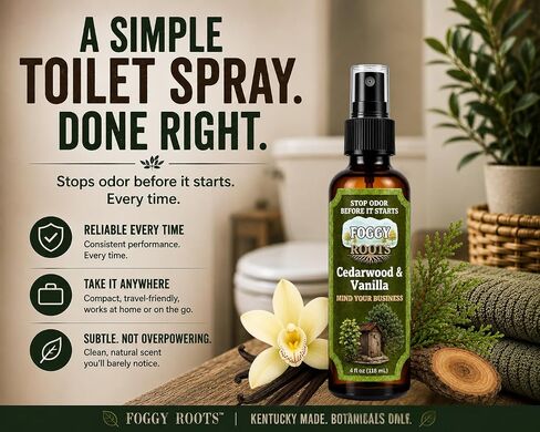 Stops Odor Before It Starts – Poop Spray, Toilet Spray for Poop, Bathroom Odor Spray for Toilet, Cedarwood & Vanilla, 4 oz, 200+ Uses, Home Travel RV Work in Kuwait