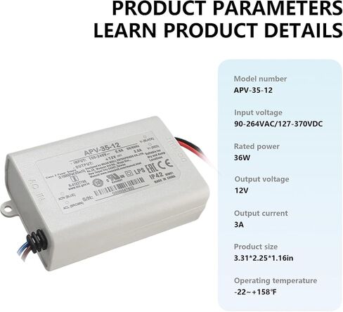 APV-35-12 12V 2.92A 35W Switching Power Supply - Universal Input 90-264VAC, Short Circuit Protection for LED Lighting Systems in Kuwait