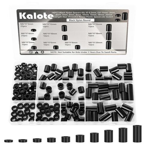 288pcs Black Nylon Spacers Kit, 18 Sizes 3-25mm for M3-M6 Screws | 3/5/6/8/10/18/20/25mm for M3 M4 M5 M6 Screws, Non-Threaded Round Plastic Spacers, For 3D Printers, Door Locks, TV & More. in Kuwait