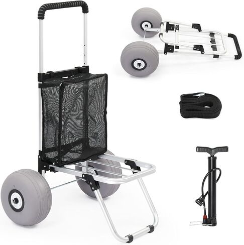 Bonnlo Beach Cart with 11" Balloon Wheels, 220 LBS Heavy Duty Beach Dolly with Big Wheels for Sand, Foldable Utility Sand Wagon with Adjustable Handle & Mesh Bag for Camping & Fishing in Kuwait
