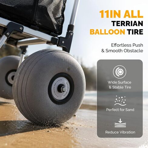 Bonnlo Beach Cart with 11" Balloon Wheels, 220 LBS Heavy Duty Beach Dolly with Big Wheels for Sand, Foldable Utility Sand Wagon with Adjustable Handle & Mesh Bag for Camping & Fishing in Kuwait