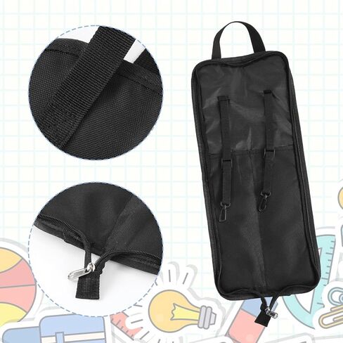 Portable Drumstick Bag, Lightweight Stick Bag for Drum Set Mallets, Drums Stick Holder Case, Small Storage Case With Hooks Inside for Drums Set Mallet and Percussion Sticks, 18.5" Nylon Black in Kuwait