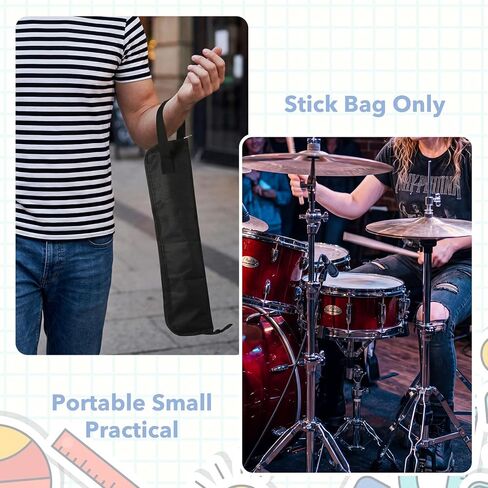 Portable Drumstick Bag, Lightweight Stick Bag for Drum Set Mallets, Drums Stick Holder Case, Small Storage Case With Hooks Inside for Drums Set Mallet and Percussion Sticks, 18.5" Nylon Black in Kuwait