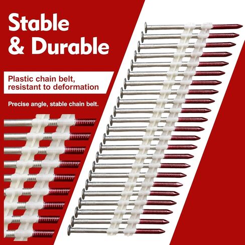 FMhotu 21 درجة تأطير المسامير 2 "× .113" 1000PCS حلقة عرقوب البلاستيك المجمعة الأظافر لمدة 20-22 درجة تأطير بائع المسامير بندقية، انخفض الساخنة المجلفن كامل جولة رئيس تأطير المسامير لتغليف التزيين in Kuwait