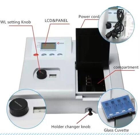 محلل جودة الطاقة، مقياس الطيف المرئي 721، شاشة LCD الرقمية للمختبر 340-1020 نانومتر، معدات مختبر مصباح التنغستن in Kuwait