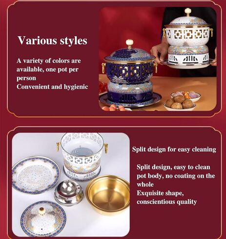 Chafing Dishes Single Person Small Hot Pot Cloisonne Copper Hot Pot,Commercial Household Cooking Pot,Anti Scalding Handle,A in Kuwait