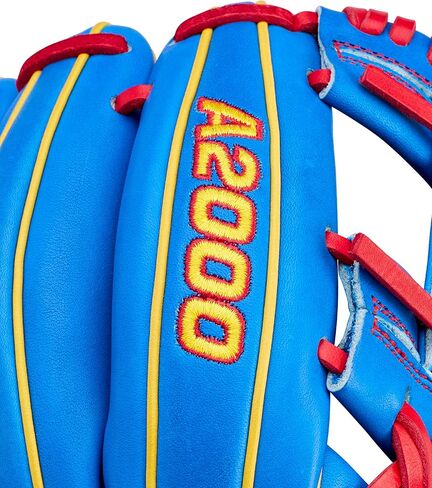 قفاز البيسبول ويلسون 2026 في الفناء الخلفي بابلو سانشيز A2000® 1786 مقاس 11.5 بوصة - ملكي/أحمر/أصفر، غطاء لليد اليمنى in Kuwait