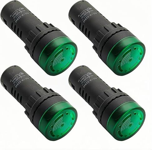 4PCS Round 22mm LED Buzzer with Green Indicator Light Flashing Alarm for Electrical Control Panel, DIY Projects (Green, AC/DC 12V) in Kuwait