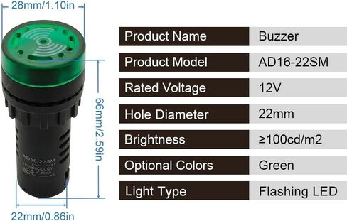 4PCS Round 22mm LED Buzzer with Green Indicator Light Flashing Alarm for Electrical Control Panel, DIY Projects (Green, AC/DC 12V) in Kuwait