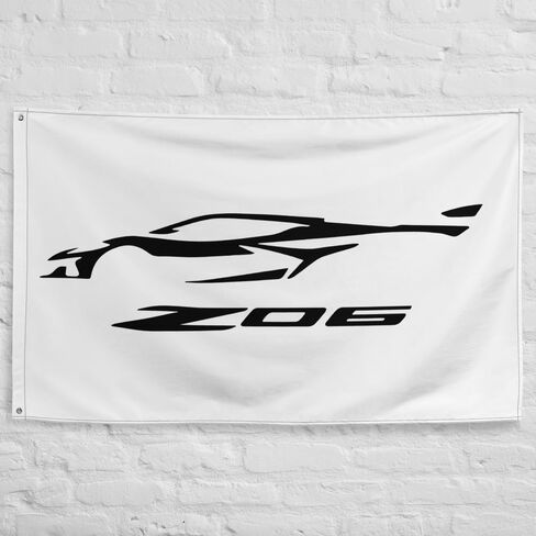 2024 Sports Car Z06 C8 Vette Black Silhouette Garage Office Man Cave Banner Flag 34.5" x 56" in Kuwait