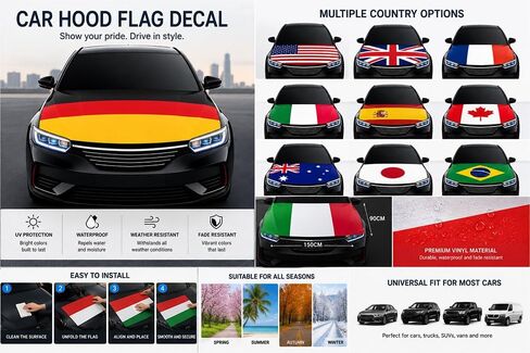 Uzbekistan Car Hood Flag Cover for Football Fans | National Flag Bonnet Cover for Cars SUVs Trucks, Polyester Vehicle Decoration for Celebrations in Kuwait