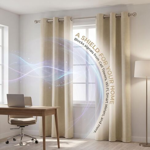 Amradield ستائر حماية فاراداي سميكة 83.5 بوصة × 52 بوصة ضد إشعاع الترددات اللاسلكية، طبقة داخلية فضية نقية، طبقة خارجية من الكتان الناعم، ستارة باب معتمة، كتلة عازلة للحرارة، أشعة الشمس فوق البنفسجية in Kuwait