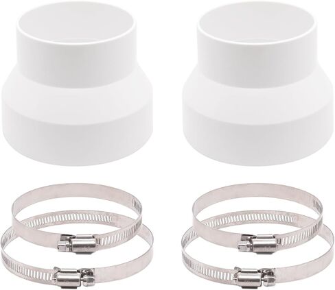 2 Pcs 6 to 4 Inch Duct Reducer, ABS Air Duct Adapter Increaser with 2Pcs 304 Stainless Steel Hose Clamps for Inline Ventilation System, White (6 to 4 Inch) in Kuwait