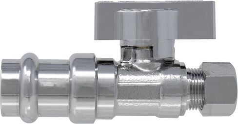 صمام إيقاف مستقيم للضغط 1/4 بوصة، ضغط 1/2 بوصة × 3/8 بوصة ضغط OD Miiflex صمام إغلاق ربع نحاسي مطلي بالكروم شديد التحمل مع حلقة وجوز للاستخدام السكني/التجاري المتوافق مع ProPress in Kuwait