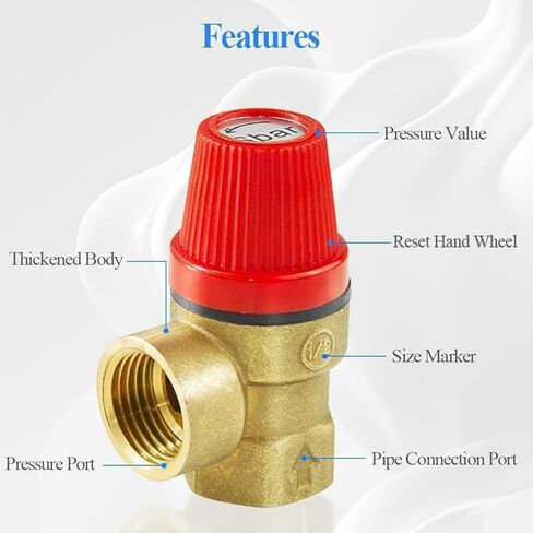 صمام تخفيف الضغط WiseWater 1/2 بوصة G، ضبط الضغط، صمام تحرير الضغط بزاوية، مخفض الضغط النحاسي للغلايات المعلقة على الحائط، سخانات المياه (3 بار) in Kuwait