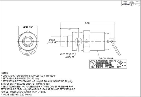 ARC-POWER 1/8" NPT صمام تخفيف ضغط أمان المقعد الصلب، 70 رطل لكل بوصة مربعة، صنع في الولايات المتحدة الأمريكية in Kuwait