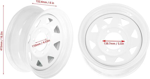 15 Inch Trailer Wheel Rim, Heavy Duty Steel 6 Lug 5.5 Inch Pattern for Cargo and Boat Trailers, with White Rustproof Paint Finish, 2822 lbs Load Capacity in Kuwait