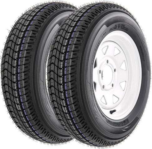 مجموعة من 2 إطارات مقطورة ومجموعة عجلات ST175/80D13، 6 طبقات شديدة التحمل، حافة 13 بوصة، 5 عروة على 4.5 بوصة PCD، تجويف مركزي 3.99 بوصة، أقصى حمل 1360 رطل للقارب أو المرافق أو مقطورة العشب in Kuwait