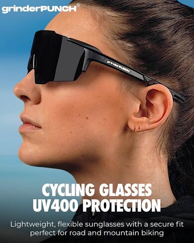 نظارات شمسية رياضية من GrinderPUNCH UV 400 لركوب الدراجات، نظارات ركوب الدراجات والجري والمشي لمسافات طويلة وصيد الأسماك والقيادة (أسود فضي معكوس) in Kuwait