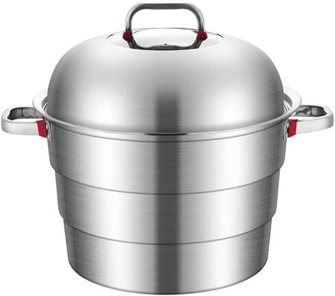 WANGLIN 3-Tier Stainless Steel Steamer Pot Multi-Layer Boiler Pot with Tempered Glass Lid, Cookware Pot with 2 Steaming, in Kuwait