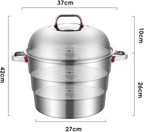 WANGLIN 3-Tier Stainless Steel Steamer Pot Multi-Layer Boiler Pot with Tempered Glass Lid, Cookware Pot with 2 Steaming, in Kuwait